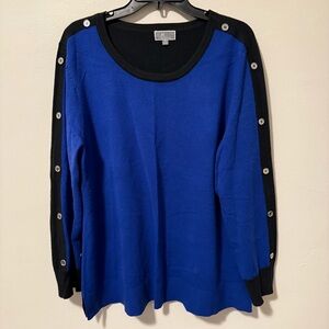 JM Collection Blue/Black Button Sleeve Sweater Tunic GUC
